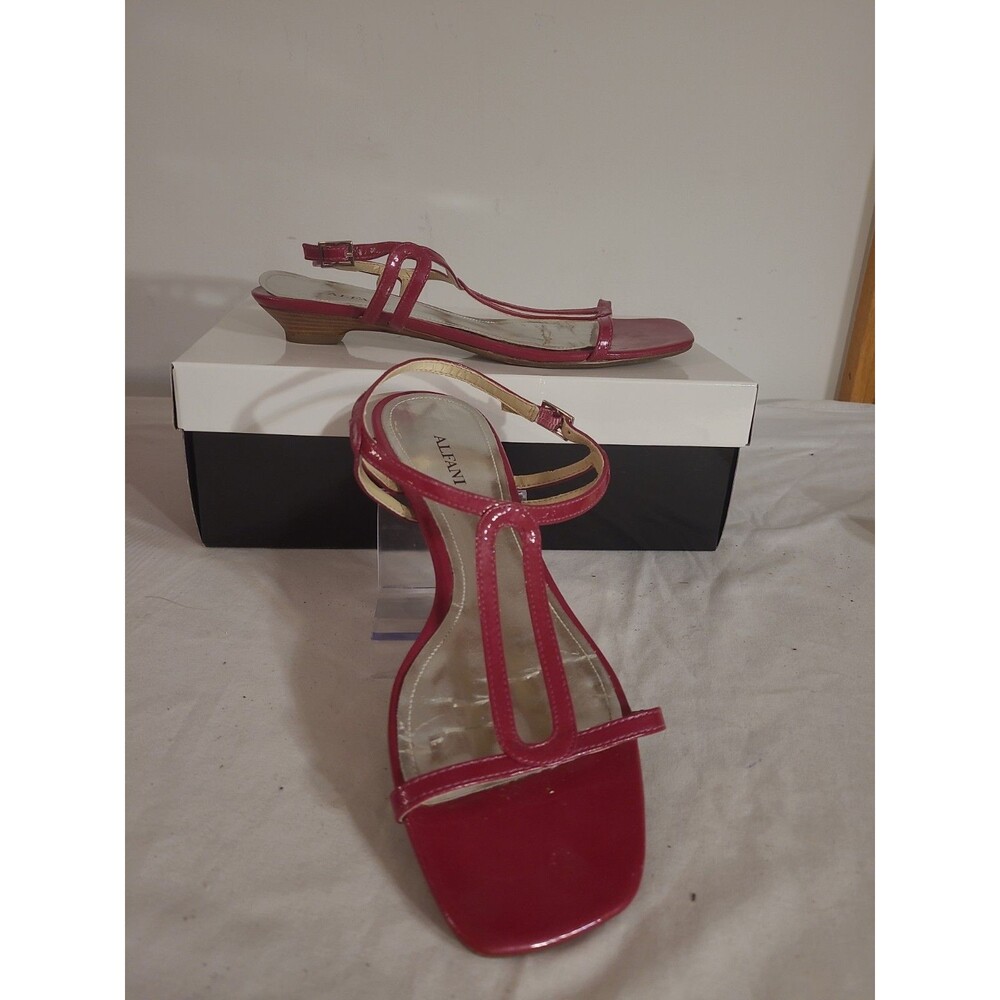Alfani Einsteipnk Fushia Pink Wmns Sandal Sz 8M Silver Lining Wood Heel